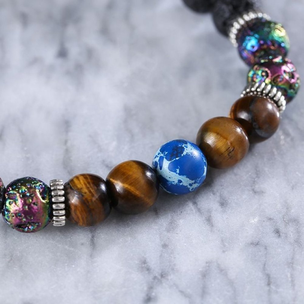 Mens Bracelet Volcanic Rock Tigers Eye Stretch - Picture 5 of 5